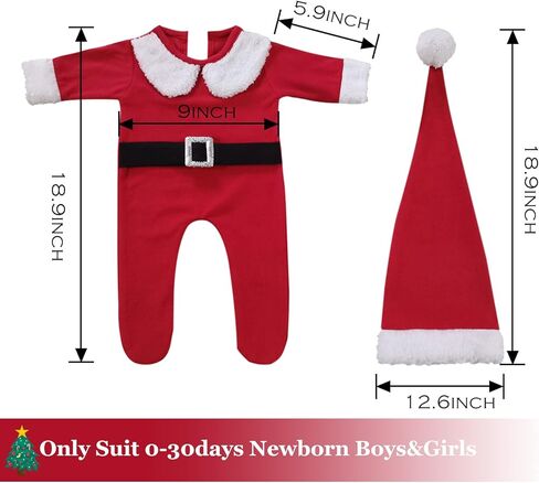 ForBaysy Newborn Baby Christmas Photo Props Outfit Infant Boys Girl Photoshoot Costume Red jumpsuit With Xmas Hat in Kuwait