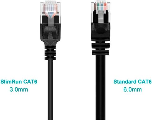 Monoprice Cat6 Ethernet Patch Cable - Ultra Slim UTP 30AWG Stranded Copper Molded Boot PVC Jacket 1ft Black in Kuwait