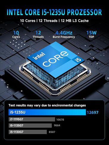 Bmax B9 Plus Mini PC, 12th Gen Intel Core i5-1235U (10C/12T, Beats N100/N150/4300U/5500U), 24GB LPDDR5 RAM 512GB NVMe SSD, Micro Desktop Computer Support Dual SSD, WiFi 6, Triple 4K Display, Win 11 in Kuwait