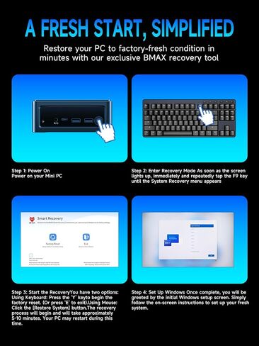 Bmax B9 Plus Mini PC, 12th Gen Intel Core i5-1235U (10C/12T, Beats N100/N150/4300U/5500U), 24GB LPDDR5 RAM 512GB NVMe SSD, Micro Desktop Computer Support Dual SSD, WiFi 6, Triple 4K Display, Win 11 in Kuwait