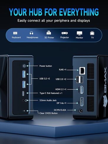 Bmax B9 Plus Mini PC, 12th Gen Intel Core i5-1235U (10C/12T, Beats N100/N150/4300U/5500U), 24GB LPDDR5 RAM 512GB NVMe SSD, Micro Desktop Computer Support Dual SSD, WiFi 6, Triple 4K Display, Win 11 in Kuwait