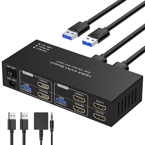 4K@60Hz HDMI KVM Switch 2 Monitor 2 Computers USB 3.0 KVM Switches Share Dual Monitors and 4 USB 3.0 Ports Support Extended/Copy Mode for Windows in Kuwait