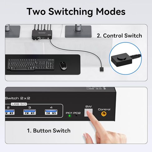 4K@60Hz HDMI KVM Switch 2 Monitor 2 Computers USB 3.0 KVM Switches Share Dual Monitors and 4 USB 3.0 Ports Support Extended/Copy Mode for Windows in Kuwait