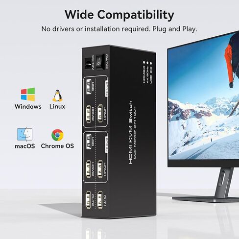 4K@60Hz HDMI KVM Switch 2 Monitor 2 Computers USB 3.0 KVM Switches Share Dual Monitors and 4 USB 3.0 Ports Support Extended/Copy Mode for Windows in Kuwait