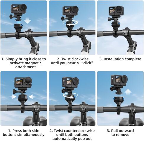 Magnetic Bike Bicycle Handlebar Mount, 360 Degree Rotation Motorcycle Handlebar Clamp Mount Compatible with GoPro Hero 13 12 11 10 Session DJI Action 6/5 Pro/4 and More Cameras in Kuwait