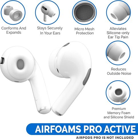 AirFoams Pro Active V2.0 Memory Foam Lifetime Replacement Ear Tips for AirPods Pro 1 & 2 – Flexible Silicone Shield, Anti Slip, Better Sound, All Day Comfort, Secure, Noise Cancelling (3 Pairs-S/M/L) in Kuwait