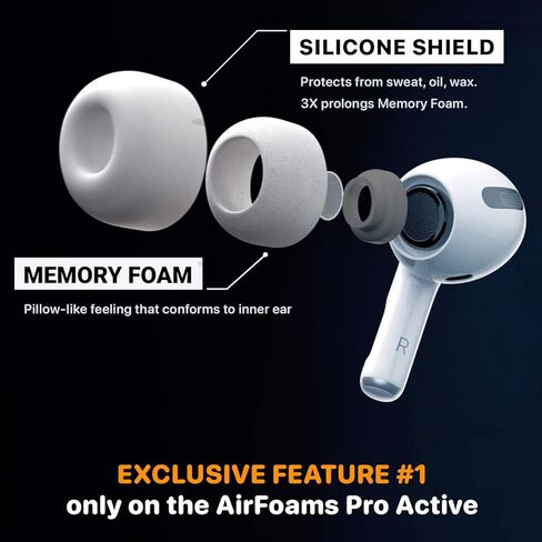 AirFoams Pro Active V2.0 Memory Foam Lifetime Replacement Ear Tips for AirPods Pro 1 & 2 – Flexible Silicone Shield, Anti Slip, Better Sound, All Day Comfort, Secure, Noise Cancelling (3 Pairs-S/M/L) in Kuwait