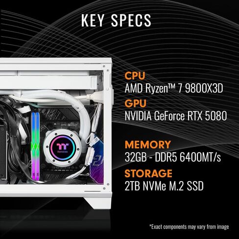 كمبيوتر الألعاب Thermaltake LCGS Traveler 9880S Mini-ITX (AMD Ryzen™ 7 9800X3D، ToughRam 32GB DDR5 6000MT/s RGB Memory، NVIDIA® GeForce RTX™ 5080، 2 تيرابايت NVMe M.2، WiFi، Windows 11) TR1S-B850-580-LCS in Kuwait