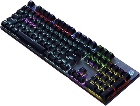لوحة مفاتيح ميكانيكية HP GK400F RGB، لوحة مفاتيح سلكية كاملة الحجم مكونة من 104 مفاتيح مع مفاتيح بنية، إطار معدني، للكمبيوتر الشخصي والكمبيوتر المحمول، فضي in Kuwait