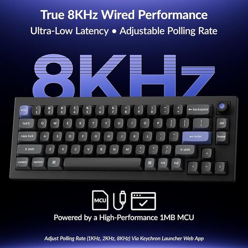 لوحة مفاتيح الألعاب السلكية Keychron Q2 HE 8K مع مفاتيح مغناطيسية، تخطيط 65%، مشغل سريع، هيكل من الألومنيوم، تشغيل قابل للتعديل، مقبض، RGB، متوافق مع Mac/Windows/Linux - أسود in Kuwait