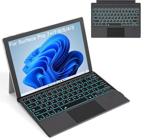 لوحة مفاتيح Pro 3 - غطاء من النوع لجهاز Pro 7 Plus 7/6/5/4/3، 7 ألوان بإضاءة خلفية بلوتوث، لوحة مفاتيح مغناطيسية 3 محمولة رفيعة للغاية مع لوحة تتبع in Kuwait