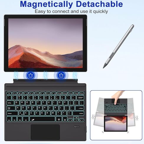 لوحة مفاتيح Pro 3 - غطاء من النوع لجهاز Pro 7 Plus 7/6/5/4/3، 7 ألوان بإضاءة خلفية بلوتوث، لوحة مفاتيح مغناطيسية 3 محمولة رفيعة للغاية مع لوحة تتبع in Kuwait