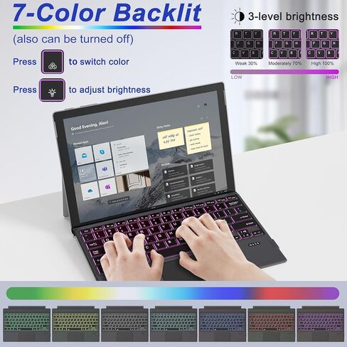 لوحة مفاتيح Pro 3 - غطاء من النوع لجهاز Pro 7 Plus 7/6/5/4/3، 7 ألوان بإضاءة خلفية بلوتوث، لوحة مفاتيح مغناطيسية 3 محمولة رفيعة للغاية مع لوحة تتبع in Kuwait