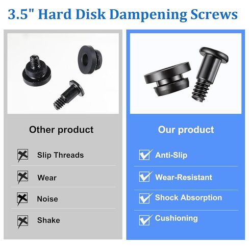 12 Pcs Hard Drive Mounting Screws, Shock Absorption Rubber Washer Kit, Anti Vibration Screws for 3.5 Inch HDD SSD, Computer PC Hard Disk Drive Mounting Accessories for Desktop PC Chassis Set (Black) in Kuwait