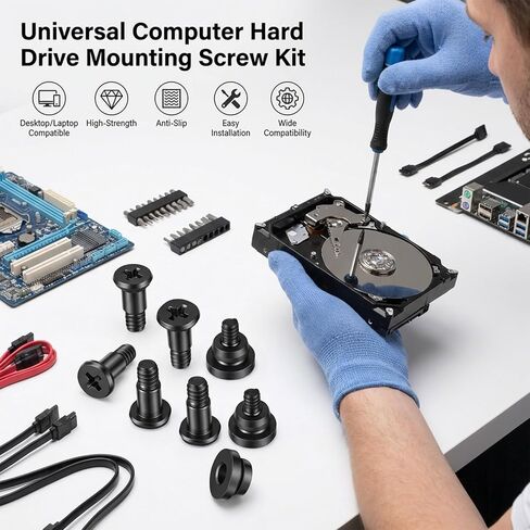 12 Pcs Hard Drive Mounting Screws, Shock Absorption Rubber Washer Kit, Anti Vibration Screws for 3.5 Inch HDD SSD, Computer PC Hard Disk Drive Mounting Accessories for Desktop PC Chassis Set (Black) in Kuwait