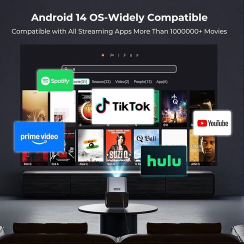 [2000 ANSI ضوء النهار مرئي] جهاز عرض فيديو ذكي أصلي 1080 بيكسل 4K 8K مدخل، Android 14 Projecteur Portatif مع صوت HiFi، تركيز تلقائي وحجر مفاتيح، مسرح منزلي واي فاي بلوتوث لهاتف iPhone/Netflix X7 in Kuwait