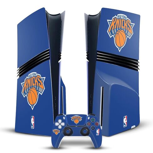 تصميمات غطاء الرأس مرخصة رسميًا بتصميم أبيض NBA بشعار New York Knicks، ملصق من الفينيل لغطاء الألعاب الجلدي متوافق مع وحدة التحكم Sony PlayStation 5 PS5 Pro Disc Edition ووحدة التحكم DualSense in Kuwait
