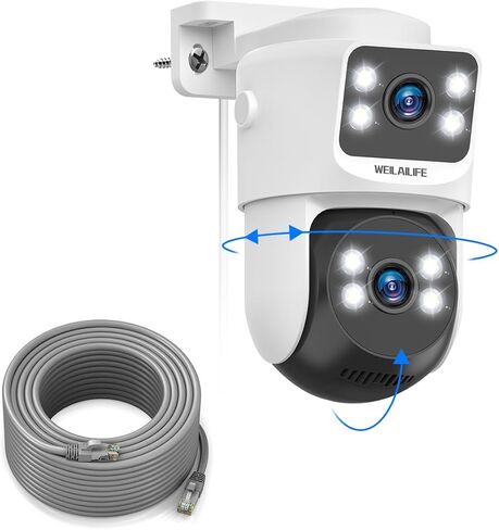WEILAILIFE 【صوت ثنائي الاتجاه وربط مزدوج】 كاميرا أمان PoE IP بدقة 4K 8 ميجابكسل ممتدة، كاميرات أمان سلكية خارجية وداخلية، مراقبة فيديو منزلية مع كابل LAN بطول 18.3 مترًا in Kuwait