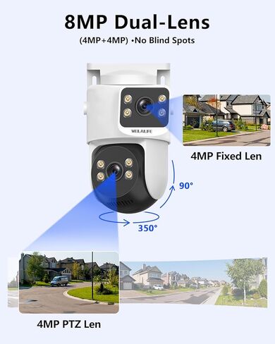 WEILAILIFE 【صوت ثنائي الاتجاه وربط مزدوج】 كاميرا أمان PoE IP بدقة 4K 8 ميجابكسل ممتدة، كاميرات أمان سلكية خارجية وداخلية، مراقبة فيديو منزلية مع كابل LAN بطول 18.3 مترًا in Kuwait
