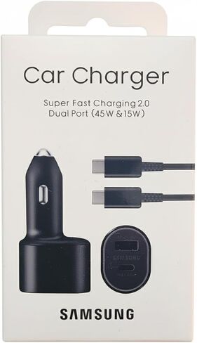 LEOM Fast Car Charger for Samsung Super Fast Dual Car Charger (45W+15W) Dual Ports USB-C & USB-A - Black - EP-L5300XBEGWW in Kuwait