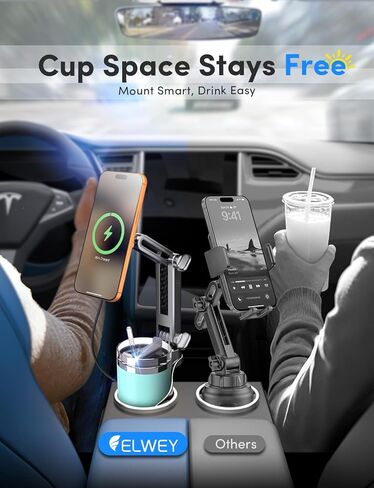 ELWEY for Magsafe Car Mount Charger Wireless، حامل هاتف 3 في 1 مطور مع قواعد مرنة مزدوجة، حامل هاتف مغناطيسي للشحن السريع 15 وات، مغناطيس N55 قوي، ارتفاع 15 بوصة، لهاتف iPhone 17 16 15 in Kuwait