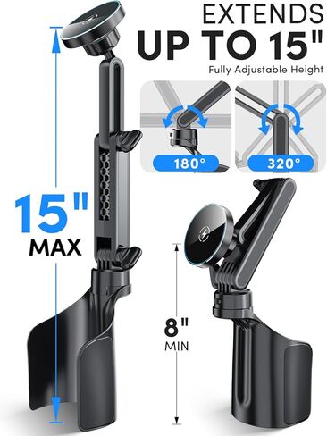 ELWEY for Magsafe Car Mount Charger Wireless، حامل هاتف 3 في 1 مطور مع قواعد مرنة مزدوجة، حامل هاتف مغناطيسي للشحن السريع 15 وات، مغناطيس N55 قوي، ارتفاع 15 بوصة، لهاتف iPhone 17 16 15 in Kuwait