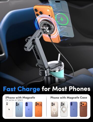 ELWEY for Magsafe Car Mount Charger Wireless، حامل هاتف 3 في 1 مطور مع قواعد مرنة مزدوجة، حامل هاتف مغناطيسي للشحن السريع 15 وات، مغناطيس N55 قوي، ارتفاع 15 بوصة، لهاتف iPhone 17 16 15 in Kuwait