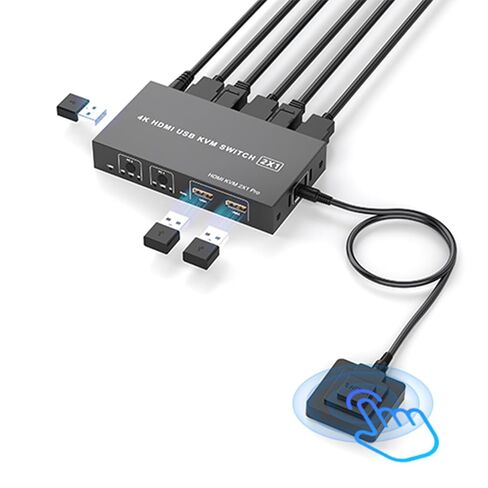 HDMI KVM Switch 1 Monitor 2 Computers, Aluminum with 3 USB 2.0 Ports 4K@60Hz KVM Switches for 2 Computers Sharing One Monitor Keyboard Mouse Printer with 2 USB Cables,Power adapters, Controller in Kuwait