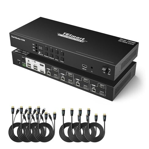 TESmart USB-C + HDMI MST&EDID KVM Switch 2 Monitors 4 Computers 4K@60Hz, USB 3.0 Dual Monitor USB-C KVM Docking Station for 2 Laptops & 2 PCs, Headset, Hotkey Switch, Input Cables in Kuwait