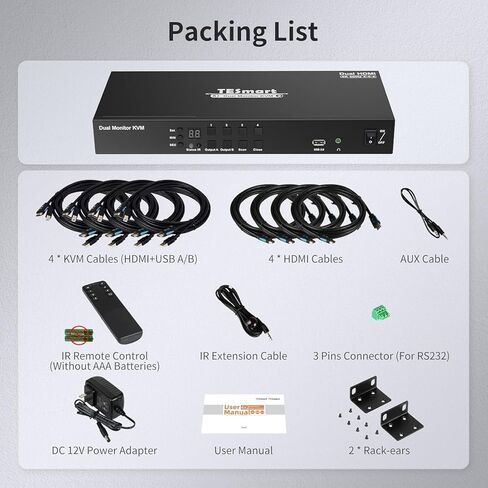 TESmart USB-C + HDMI MST&EDID KVM Switch 2 Monitors 4 Computers 4K@60Hz, USB 3.0 Dual Monitor USB-C KVM Docking Station for 2 Laptops & 2 PCs, Headset, Hotkey Switch, Input Cables in Kuwait
