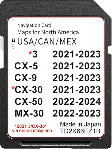 بطاقة SD للملاحة 2026 تدعم شاشة HUD لـ CX-5 2021-2023، CX-9 2021-2023، 3 2021-2023، CX-30 2021-2023، CX-50 2022-2024 الولايات المتحدة الأمريكية/كندا/المكسيك، بطاقة خريطة GPS، التوصيل والتشغيل، سهلة التركيب in Kuwait