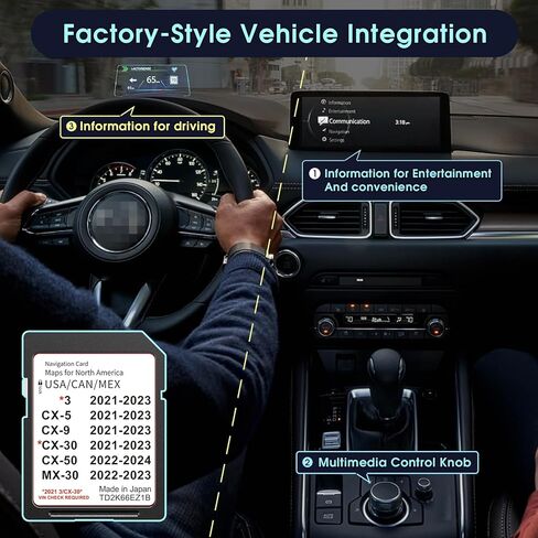 بطاقة SD للملاحة 2026 تدعم شاشة HUD لـ CX-5 2021-2023، CX-9 2021-2023، 3 2021-2023، CX-30 2021-2023، CX-50 2022-2024 الولايات المتحدة الأمريكية/كندا/المكسيك، بطاقة خريطة GPS، التوصيل والتشغيل، سهلة التركيب in Kuwait