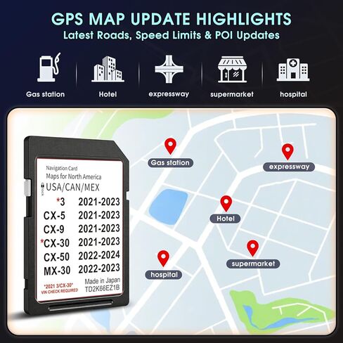 بطاقة SD للملاحة 2026 تدعم شاشة HUD لـ CX-5 2021-2023، CX-9 2021-2023، 3 2021-2023، CX-30 2021-2023، CX-50 2022-2024 الولايات المتحدة الأمريكية/كندا/المكسيك، بطاقة خريطة GPS، التوصيل والتشغيل، سهلة التركيب in Kuwait