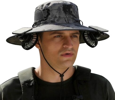 Wide Brim Sun Hat with 2 Solar Fan, Sun Bucket Hat for Men Women, UPF 50+ Bucket Fishing & Beach Hats in Kuwait