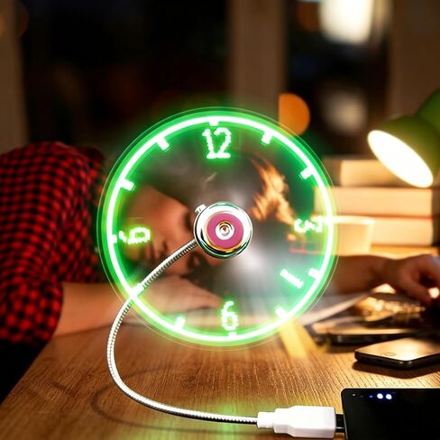 مروحة ساعة USB، مروحة USB برقبة مرنة، مروحة USB صغيرة مع ساعة رقمية ومقياس حرارة، مروحة USB C هادئة لأجهزة الكمبيوتر المحمول، بنك الطاقة، سطح المكتب، المكتب، الدراسة والاستخدام بجانب السرير. in Kuwait
