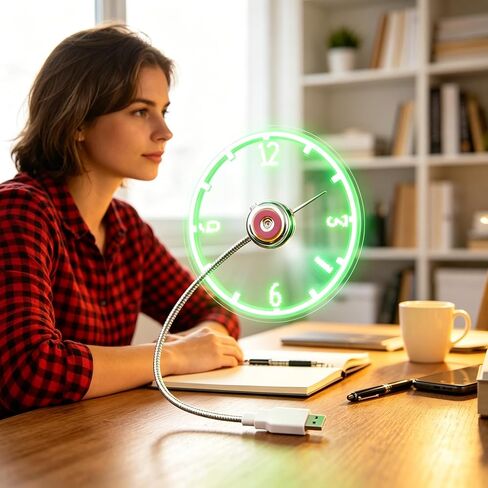 USB Clock Fan, Flexible Gooseneck Mini Fan USB, Built-In Digital Clock & Thermometer, Quiet Adjustable Personal Cooling USB C Fan, Portable Funny USB Fans for Laptop, Bedroom & Dorm Use. in Kuwait
