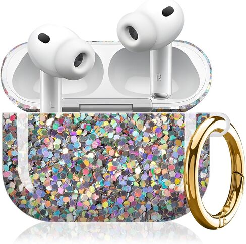 متوافق مع حافظة AirPod Pro 3 (2025)، غطاء حماية لطيف ناعم من مادة TPU مقاوم للصدمات AirPod Pro الجيل الثالث مع سلسلة مفاتيح ذهبية للنساء والرجال لامع ملون فاخر in Kuwait