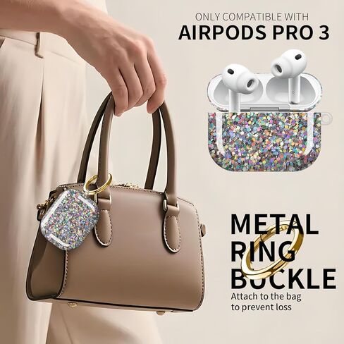 متوافق مع حافظة AirPod Pro 3 (2025)، غطاء حماية لطيف ناعم من مادة TPU مقاوم للصدمات AirPod Pro الجيل الثالث مع سلسلة مفاتيح ذهبية للنساء والرجال لامع ملون فاخر in Kuwait