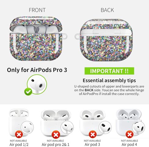 متوافق مع حافظة AirPod Pro 3 (2025)، غطاء حماية لطيف ناعم من مادة TPU مقاوم للصدمات AirPod Pro الجيل الثالث مع سلسلة مفاتيح ذهبية للنساء والرجال لامع ملون فاخر in Kuwait