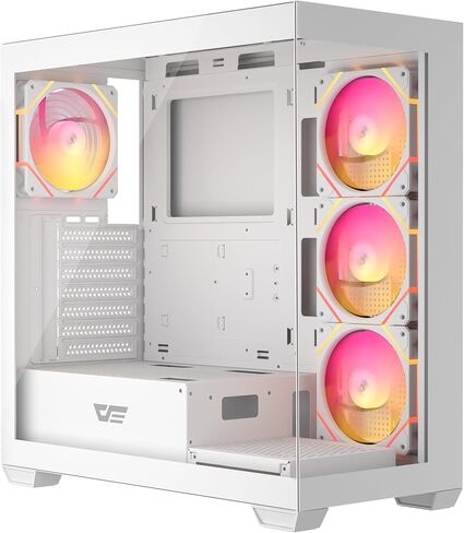 حافظة كمبيوتر الألعاب darkFlash DS900 ATX Mid-Tower، تصميم كامل الرؤية من الزجاج المقسى المزدوج، 1 × مروحة PWM مثبتة مسبقًا (غير RGB)، منفذ أمامي من النوع C، يدعم مشعاع 360 مم، أبيض in Kuwait