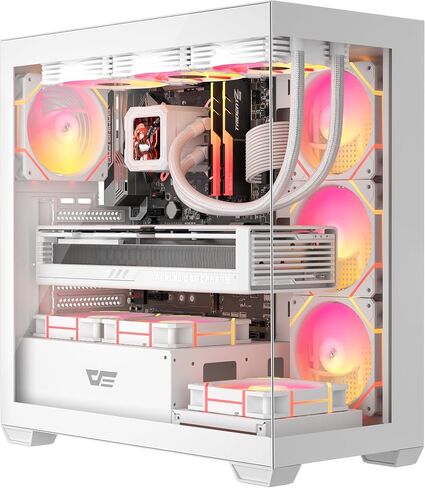 حافظة كمبيوتر الألعاب darkFlash DS900 ATX Mid-Tower، تصميم كامل الرؤية من الزجاج المقسى المزدوج، 1 × مروحة PWM مثبتة مسبقًا (غير RGB)، منفذ أمامي من النوع C، يدعم مشعاع 360 مم، أبيض in Kuwait