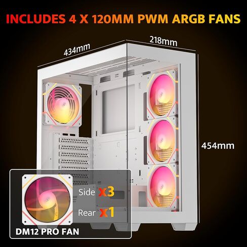 حافظة كمبيوتر الألعاب darkFlash DS900 ATX Mid-Tower، تصميم كامل الرؤية من الزجاج المقسى المزدوج، 1 × مروحة PWM مثبتة مسبقًا (غير RGB)، منفذ أمامي من النوع C، يدعم مشعاع 360 مم، أبيض in Kuwait