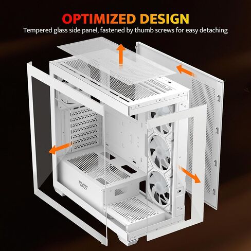 حافظة كمبيوتر الألعاب darkFlash DS900 ATX Mid-Tower، تصميم كامل الرؤية من الزجاج المقسى المزدوج، 1 × مروحة PWM مثبتة مسبقًا (غير RGB)، منفذ أمامي من النوع C، يدعم مشعاع 360 مم، أبيض in Kuwait
