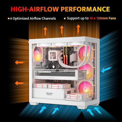 حافظة كمبيوتر الألعاب darkFlash DS900 ATX Mid-Tower، تصميم كامل الرؤية من الزجاج المقسى المزدوج، 1 × مروحة PWM مثبتة مسبقًا (غير RGB)، منفذ أمامي من النوع C، يدعم مشعاع 360 مم، أبيض in Kuwait