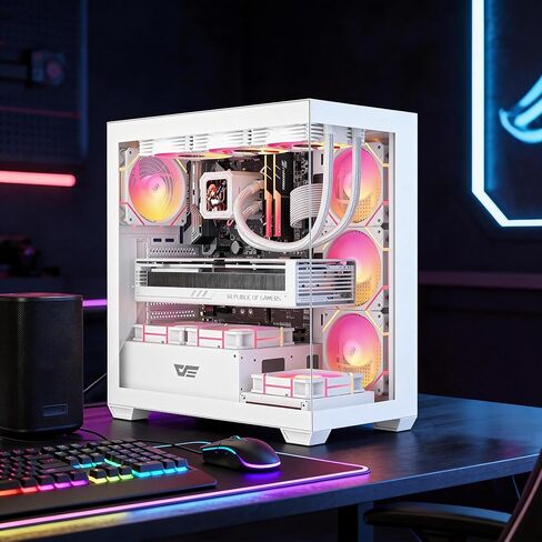 حافظة كمبيوتر الألعاب darkFlash DS900 ATX Mid-Tower، تصميم كامل الرؤية من الزجاج المقسى المزدوج، 1 × مروحة PWM مثبتة مسبقًا (غير RGB)، منفذ أمامي من النوع C، يدعم مشعاع 360 مم، أبيض in Kuwait