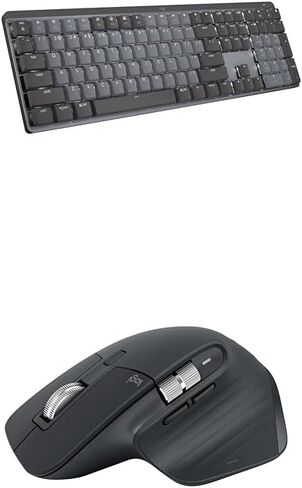 Logitech MX Mechanical Wireless Illuminated Performance Keyboard, Clicky Switches + MX Master 3S Bluetooth Edition Wireless Mouse, No USB Receiver - Ultra-Fast Scrolling, Ergo, 8K DPI, Graphite in Kuwait