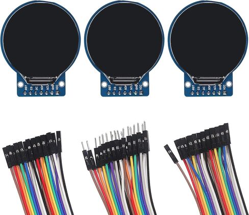 AITRIP 3PCS 1.28 Inch TFT LCD Round Display Screen Module RGB 240 * 240 GC9A01 Driver 4 Wire SPI with 60pcs Multicolored Dupont Wire for Arduino in Kuwait
