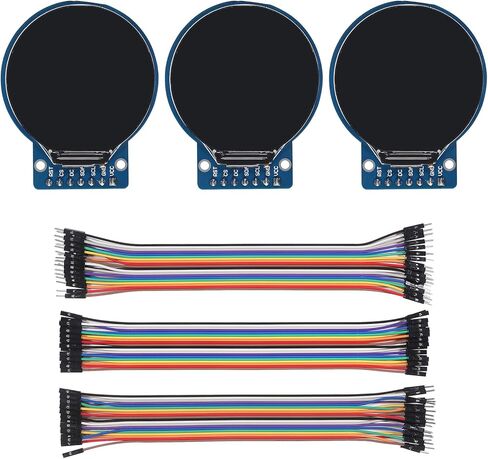 AITRIP 3PCS 1.28 Inch TFT LCD Round Display Screen Module RGB 240 * 240 GC9A01 Driver 4 Wire SPI with 60pcs Multicolored Dupont Wire for Arduino in Kuwait