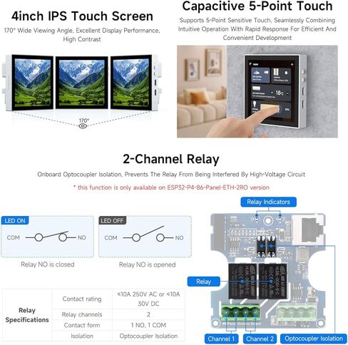 Waveshare ESP32-P4 Smart 86 Box with Expandable Ethernet, RS485, and Relay Support, Featuring Dual-Core and Single-Core RISC-V Architecture, Onboard 4-Inch 720×720 Pixel 5-Point Touch LCD in Kuwait