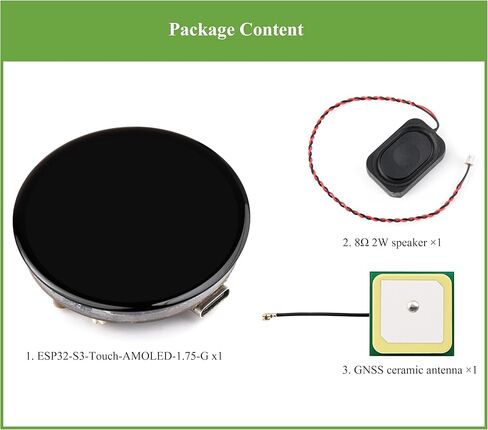 ESP32-S3 1.75inch AMOLED Round Touch Display Development Board, 466×466, QSPI Interface, Onboard Dual Digital Microphone Array, Support AI Speech Interaction, GPS Version with Speaker+GNSS Antenna in Kuwait